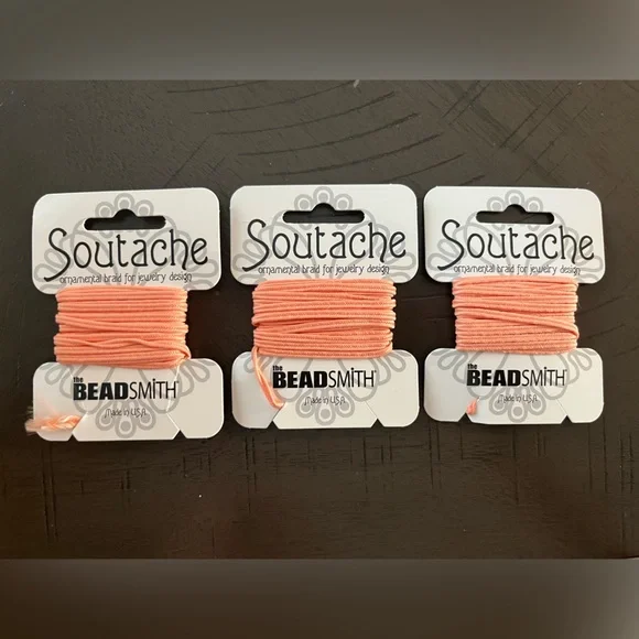 THREE Soutache ornamental braid for jewelry design, peach, 3 yd, the beadsmith - Picture 1 of 6